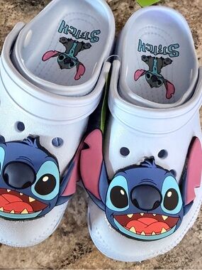 CROCS Kids Stitch Light Blue Clog Sandals with Pink Accents